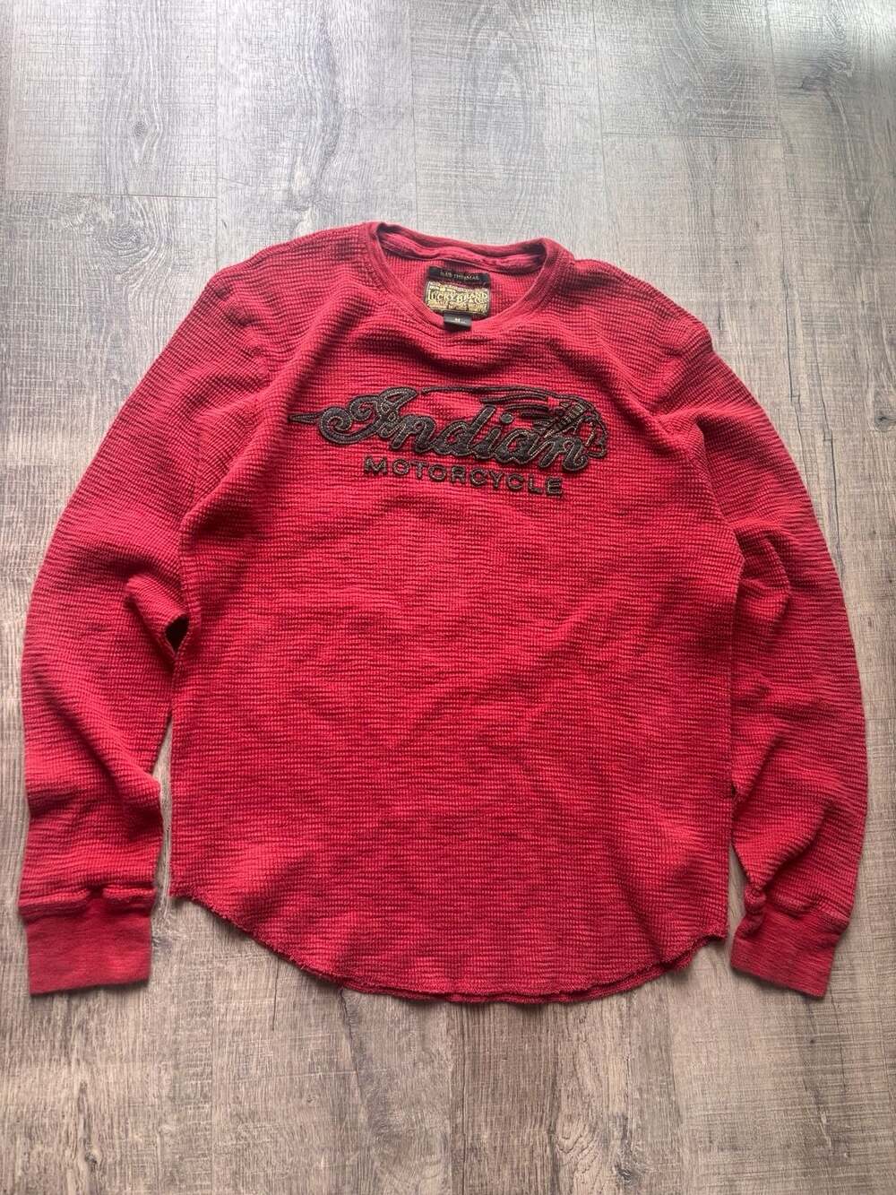 Indian Motorcycle Red Slub Thermal Lucky Brand Long Sleeve Shirt